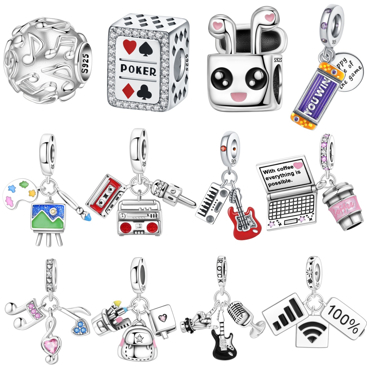 Jewelry Making Notes - ﻿ MISEFF S925 เงินแท้ จี้รูปโน้ตดนตรี กีตาร์