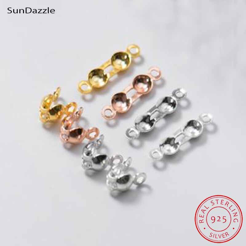 Jewelry Making Materials - ตัวล็อคปลายลูกปัดเงินแท้ 925 จำนวน 4 ชิ้น ตัวเชื่อมต่อแบบหนีบสีทอง
