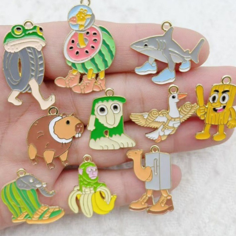 Jewelry Making Party - เครื่องประดับโลหะผสมเคลือบน้ำมัน 10 ชิ้น, รูปทรงมอนสเตอร์, ตลก, นามธรรม,