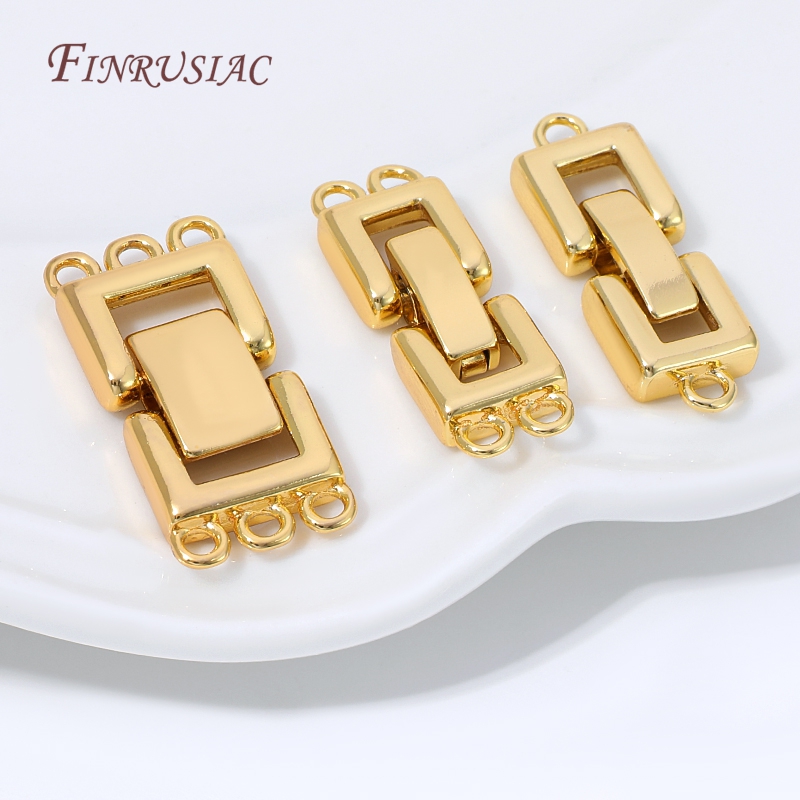 Jewelry Making Brass - ตัวเชื่อมต่อแบบหลายเส้นชุบทอง 18K รูปทรงสี่เหลี่ยมผืนผ้าสำหรับสร้อยข้อมือมุกแบบหลายชั้น ตัวล็อคแบบหลายห่วง อุปกรณ์เสริมสำหรับทำเครื่องประดับ DIY