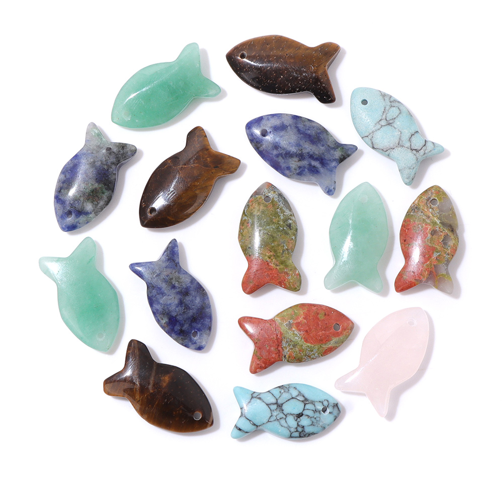 Jewelry Making Gemstones - 2 ชิ้นปลารูปร่างหินธรรมชาติจี้ Unakite Aventurine Turquoises อัญมณีหิน