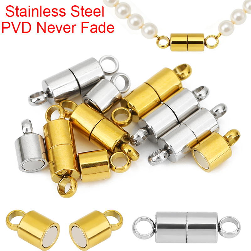 Jewelry Making Brass - ตัวล็อกสร้อยคอสแตนเลสขนาด 14 มม. แบบแม่เหล็ก 2 ชิ้น