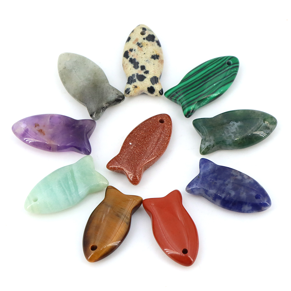 Jewelry Making Gemstones - ลูกปัดปลาธรรมชาติหินแกะสลักคริสตัลบำบัดอเมทิสต์อัญมณีจี้ตกแต่งบ้าน DIY แขวนเครื่องประดับของขวัญ