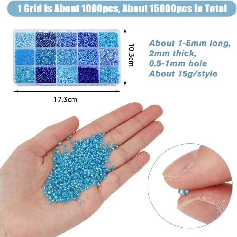 15000 ชิ้น 15 รูปแบบลูกปัดสีฟ้ - Seed Bead Tube บทวิจารณ์และราคา
