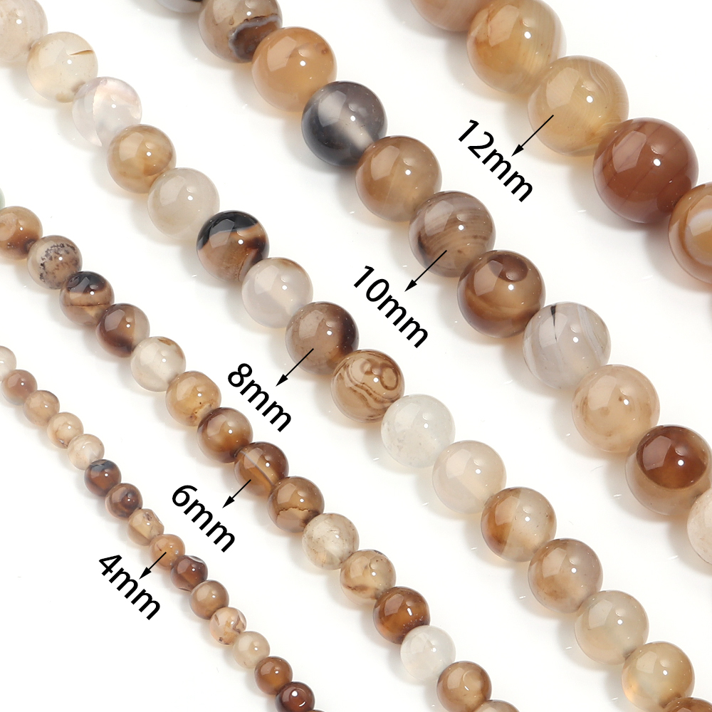 ลูกปัดหินอาเกตลายทางสีน้ำตาลอ่ - Jewelry Making Gemstones บทวิจารณ์และราคา