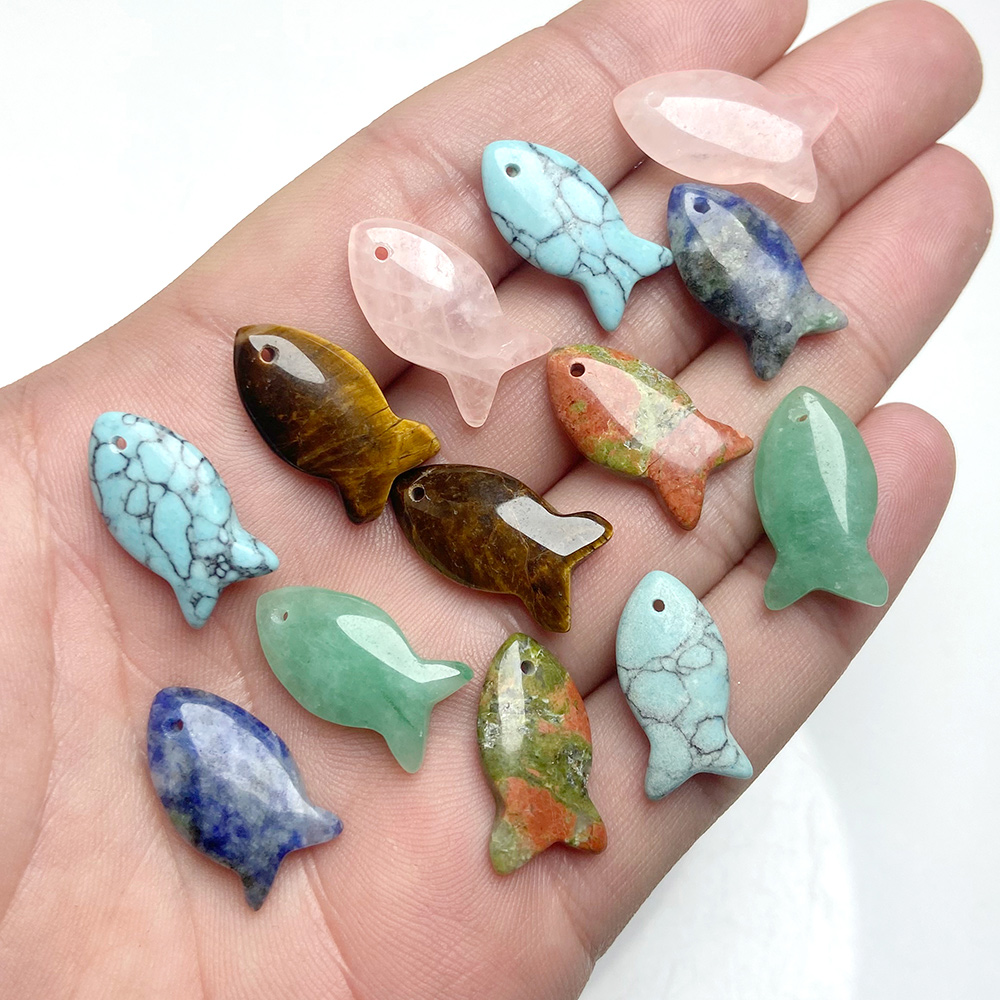 2 ชิ้นปลารูปร่างหินธรรมชาติจี้ - Jewelry Making Gemstones บทวิจารณ์และราคา
