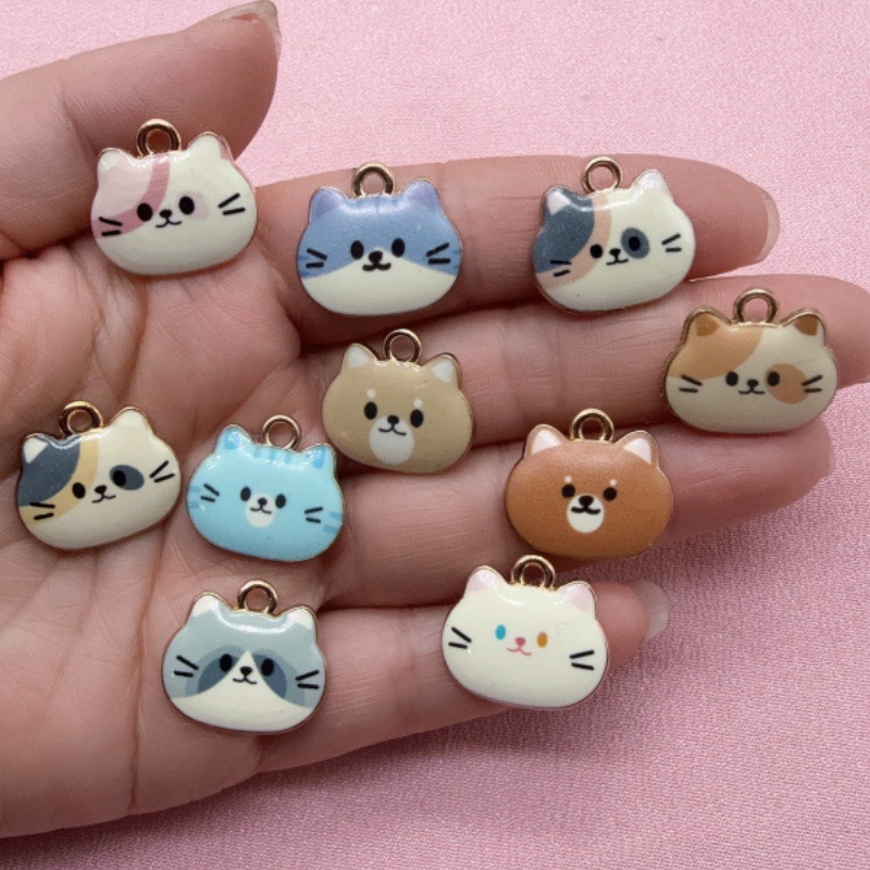 จี้โลหะผสมรูปหัวแมวพิมพ์ลาย 12 - Jewelry Making Party บทวิจารณ์และราคา